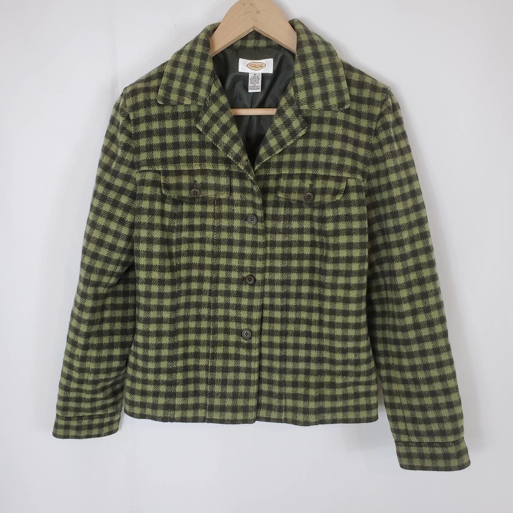Talbots Green Buffalo Check Gingham Plaid Wool Blend Jacket Women's 6